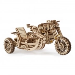 Ugears 3D puslespil motorcykel med sidevogn – mekanisk træmodel
