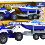 Politifirhjulet køretøj med trailer og motorbåd