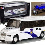 Politibus med lys og lyde – hvid metalmodel 21 cm