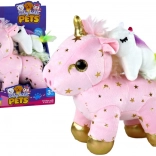 Plysset enhjørning med vuggevise, lyserød med gyldne stjerner