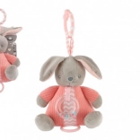 Plysset kanin med optræks spilledåse og rangle, lyserød (18 × 20 cm)