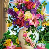 Puslespil 1500 brikker Vase med blomster – Kolibrier