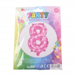 Oppustelig ballon tal 8 rosa med hjerter