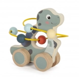 Trædinosaur med perlelabyrint på hjul