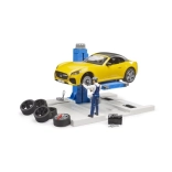 Bruder autoservice med roadster og mekaniker