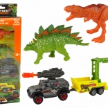 dinosaursæt med bil, raketkaster og trailer