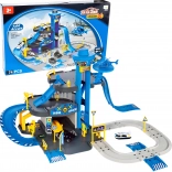 Politigarage med station, 3 etager med elevator, biler og helikopter, 74 dele