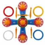 Børns kastespil med ringe og kurv med bolde i nettet