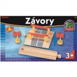 Jernbaneoverkørsel med bomme og skilte