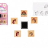 Træstempler med pude – enhjørninger og regnbue (5+1), 3 × 3 cm