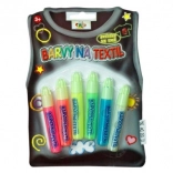 Tekstilmaling, der lyser i mørke – sæt med 6 neonfarver i applikator 7 ml