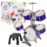 børne-trommesæt 5-delt med metalbækken, trommestikker og skammel – Blå