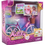 Rosa dukke-cykel med kurv og tilbehør