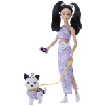 Barbie dobbelt outfit blomster – dukke med hund og tilbehør