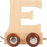 Trævogn med bogstavet E til togbane