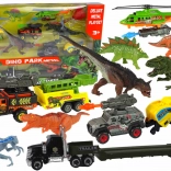 Sæt med køretøjer med helikopter og dinosaurer, 8 stk., farverig