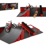 Finger-skatepark sæt med ramper, BMX-cykel og skateboard