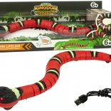 Interaktiv slange med berøringsaktivering, rød med sorte striber