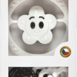 Sæt med raslelyde sort/hvid – kæde til barnevogn og rangle stjerne/blomst