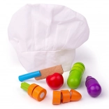 træskåret grøntsager med kokkehue BIGJIGS TOYS