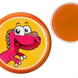 Orange flyvende tallerken med dinosaurmotiv 20 cm