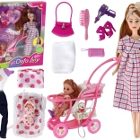 Dukke Lucy Gravid med Barn og Barnevogn