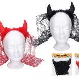 Djævelske horn med slør på hårbøjle, sort