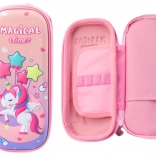 Lyserød penalhus med 3D enhjørning, to-rums 24 × 11 × 7 cm