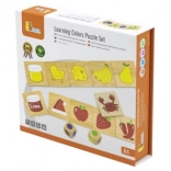 Træbaseret læringsspil Sortér og match farver og former