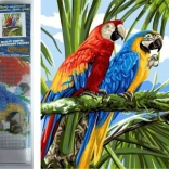 Diamantmaling papegøjer i grene 30 × 40 cm