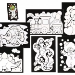 Skrabebillede 6 stk farverigt + 6 stk standere i æske 19x22x6,5 cm