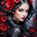 Diamantmaling brunet med røde blomster 30x40 cm