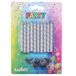 Sæt med kagelys med holdere, sølv, 10 + 10 stk