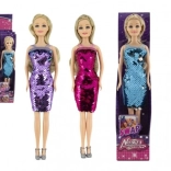 Dukke med skiftende palietkjole 30 cm, fast krop