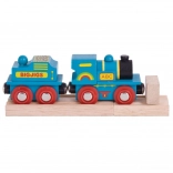 Blå lokomotiv med tender og 2 skinner fra Bigjigs Rail