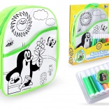 Farvelægning-rygsæk med Muldvarpen med grøn baggrund 30 cm + 8 tuscher