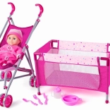 WOODY Børnesæt med barnevogn og seng