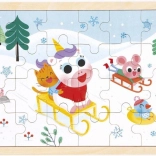 Janod træpuslespil med fejlfinding – kælkning, 24 brikker