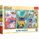 Puslespil Lilo & Stitch: Tre Puslespil i Et - Stitch 3x80 Brikker