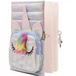 dagbog enhjørning med lomme hvid, lås og nøgle, A5