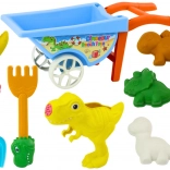 Sandsæt med dinosaurer: trillebør, skovl, rive, vandkande og 6 forme