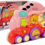 Interaktivt lyserødt lokomotiv med dyr og lyseffekter