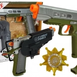 Politisæt med pistol 20 cm, badge, fløjte og hylster med lys- og lydeffekter