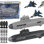 militærsæt flåde med ubåde, jagerfly og missiler