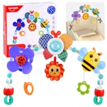 farverig ophængt bue til barnevogn, seng og autostol til babyer