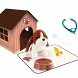 Plyshund med hundehus og lille taske 18 cm
