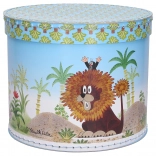Rund æske med motiv af Muldvarpen og løven