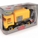 Gul skraldebil Wader Middle Truck, 42 cm, i æske